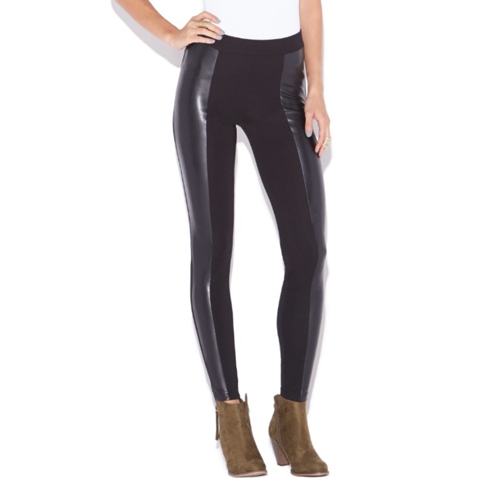 NWT JustFab Black Faux Leather Side Ponte Legging - Picture 1 of 5